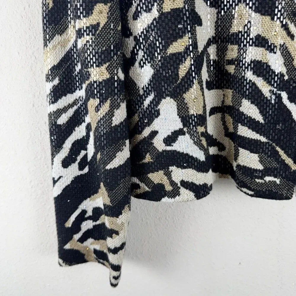 St John Evening Womens 12 Sequin Tiger Face Knit Jacket Blazer Full Zip Back